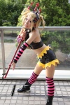 blonde_hair boots collar cosplay croptop detached_sleeves head_wings kagamine_len michiko pitchfork pretty_panties_akuma_rin_(vocaloid) shorts spikes striped thighhighs vocaloid rating:Safe score:0 user:pixymisa