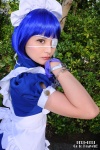 apron blue_hair bowtie choker cosplay eyepatch gloves hairband handcuffs ikkitousen kiritani_kaname maid maid_uniform red_eyes ryomou_shimei rating:Safe score:0 user:pixymisa