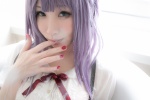 atsuki bathroom bathtub blouse cosplay dagashi_biyori dagashi_kashi hairband purple_hair shidare_hotaru suspenders wet rating:Safe score:0 user:nil!