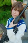 animal_ears cat_ears cosplay gun hirano_mari miyafuji_yoshika rifle sailor_uniform school_uniform strike_witches rating:Safe score:0 user:nil!