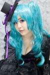 aqua_hair cleavage corset cosplay dress gloves hatsune_miku hiyoko top_hat twintails vocaloid rating:Safe score:0 user:pixymisa