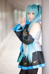 aqua_hair blouse cosplay detached_sleeves hatsune_miku headset pleated_skirt sanaka skirt thighhighs tie twintails vocaloid rating:Safe score:0 user:pixymisa