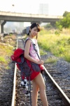backpack camisole denim koike_rina shorts tank_top twin_braids ys_web_377 rating:Safe score:0 user:nil!