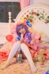 amatsuka_miyu bed cosplay dress hat lollipop panties patchouli_knowledge purple_hair robe stuffed_animal thighhighs touhou rating:Safe score:2 user:nil!