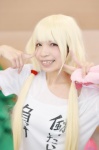 blonde_hair cosplay futaba_anzu idolmaster shio_(ii) tshirt twintails rating:Safe score:0 user:nil!
