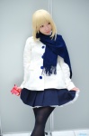 blonde_hair coat cosplay fate/series fate/stay_night maropapi pantyhose pleated_skirt saber scarf skirt rating:Safe score:3 user:nil!