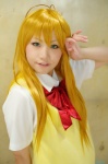 ahoge blonde_hair blouse cosplay ikkitousen school_uniform sonsaku_hakufu sweater_vest toudou_mayu rating:Safe score:0 user:nil!