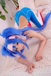 bed blue_hair bodysuit buyara cosplay hair_ribbons headband klan_klein macross macross_frontier twintails rating:Safe score:1 user:nil!