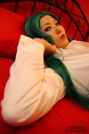 bed blouse cosplay green_hair morrigan_aensland open_clothes otomaru vampire_(game) rating:Safe score:0 user:nil!