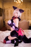animal_ears bed blonde_hair cat_ears cosplay dangerous_beast elbow_gloves fate/grand_order fate/series gloves jill_(ii) marshmallow_beast mash_kyrielight tail thighhighs rating:Safe score:0 user:nil!