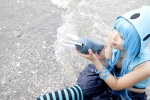 asakura_kana beach blue_hair cosplay croptop gundam msm-07_z'gok ocean pleated_skirt skirt striped tank_top thighhighs wet rating:Safe score:0 user:nil!