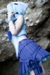 asakura_kana beach blue_hair cosplay croptop gundam msm-07_z'gok pleated_skirt skirt striped tank_top thighhighs zettai_ryouiki rating:Safe score:0 user:nil!