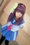 angel_beats! blouse cosplay green_eyes hairband hairbow nakamura_yuri nekosuke pleated_skirt purple_hair scarf_tie skirt thighhighs rating:Safe score:1 user:pixymisa
