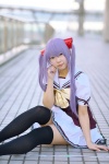 cosplay natsume_megumi pantyhose pleated_skirt primula purple_hair sailor_uniform school_uniform shuffle! skirt thighhighs twin_braids vest zettai_ryouiki rating:Safe score:1 user:nil!