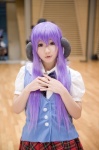 cosplay hanyuu higurashi_no_naku_koro_ni horns kidsuki_runa miniskirt plaid pleated_skirt purple_hair school_uniform skirt vest rating:Safe score:1 user:nil!