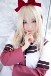 blonde_hair blue_eyes cosplay dress hairbow hiokichi jacket school_uniform toshino_kyoko yuruyuri rating:Safe score:1 user:pixymisa