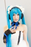blue_hair bodice cosplay fingerless_gloves gloves hairband hatsune_miku headphones ribbon_tie tatsuki_(ii) twintails vocaloid rating:Safe score:1 user:pixymisa