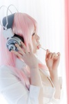 blouse cosplay headphones lollipop nekosawa_misato nitro_super_sonic pink_eyes pink_hair super_soniko rating:Safe score:0 user:pixymisa