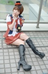 akb48 blouse boots cosplay hinomura_uta jacket kneesocks miniskirt shinoda_mariko_(cosplay) skirt top_hat vest rating:Safe score:2 user:nil!