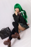 blazer blouse bookbag cosplay green_hair kochiya_sanae lenfried panties pleated_skirt polka_dots school_uniform skirt thighhighs tie touhou zettai_ryouiki rating:Safe score:1 user:nil!