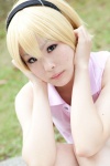 blonde_hair cosplay hairband higurashi_no_naku_koro_ni houjou_satoko polo_shirt ryuuka sleeveless rating:Safe score:0 user:pixymisa