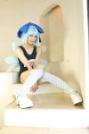 blue_hair cirno cosplay hairbow lenfried one-piece_swimsuit school_swimsuit striped swimsuit thighhighs touhou wings rating:Safe score:0 user:nil!