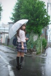 blouse bookbag karin_(iv) kneesocks pleated_skirt rain school_uniform skirt umbrella rating:Safe score:3 user:nil!