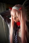 blazer blouse cosplay darling_in_the_franxx emerald horns pink_hair ratings:s scarf school_uniform tie usakichi zero_two rating:Safe score:0 user:nil!