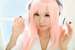 blouse cosplay headphones itsuki_akira nitro_super_sonic pink_hair super_akira super_soniko rating:Safe score:1 user:nil!