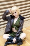 america axis_powers_hetalia blonde_hair boots cleavage cosplay hair_clip leather_jacket manabe_yuki miniskirt necklace nyotalia pleated_skirt shirt_tied skirt rating:Safe score:1 user:pixymisa