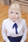 blonde_hair blouse braid cosplay fate/series fate/stay_night hino_(ii) saber shinai skirt rating:Safe score:1 user:nil!