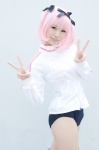 aisu bloomers cosplay hairbows hibari_(senran_kagura) pantyhose pink_hair senran_kagura sheer_legwear track_jacket rating:Safe score:1 user:pixymisa