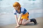beach boots cosplay kuuya miniskirt nami_(one_piece) ocean one_piece orange_hair skirt tshirt rating:Safe score:0 user:nil!