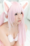 animal_ears bikini_top cat_ears cleavage cosplay enacat_(white_version) enako miniskirt original pink_hair skirt swimsuit twintails rating:Safe score:9 user:nil!