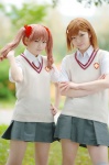 blouse cosplay koka misaka_mikoto orange_hair pleated_skirt red_hair rinto school_uniform shirai_kuroko skirt sweater_vest to_aru_kagaku_no_railgun twintails rating:Safe score:1 user:nil!