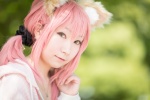 animal_ears caster cosplay fate/extra fate/series hazuki_minami hoodie pink_hair tail twintails wolf_ears rating:Safe score:3 user:nil!