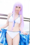 beach bikini cleavage cosplay crystal_crown feena_fam_earthlight kamui_arisa ocean open_clothes purple_hair side-tie_bikini skirt swimsuit yoake_mae_yori_ruri_iro_na rating:Safe score:0 user:nil!