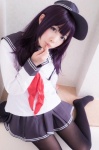 akatsuki_(kantai_collection) baseball_cap black_legwear cosplay kantai_collection pantyhose purple_hair sailor_uniform school_uniform shizuku rating:Safe score:2 user:Kryzz