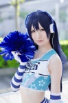 blue_hair cheerleader_uniform cosplay croptop elbow_gloves gloves headphones iroha_aki love_live!_school_idol_project pleated_skirt pom_poms skirt sonoda_umi tank_top rating:Safe score:0 user:nil!