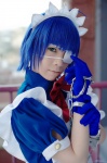 apron blue_hair cosplay dress eyepatch gloves handcuffs ikkitousen maid maid_uniform ryomou_shimei ryuuna rating:Safe score:0 user:nil!