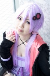 cleavage cosplay dress hair_clips hana_(ii) hoodie purple_hair twintails vocaloid yuzuki_yukari rating:Safe score:0 user:pixymisa