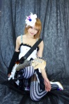 cosplay dress fishnet_pantyhose guitar hairbow hirasawa_yui kipi k-on! pantyhose thighhighs rating:Safe score:1 user:nil!