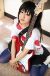cosplay guitar k-on! miniskirt nakano_azusa narumiya pantyhose polka_dots side_ponytail skirt tshirt rating:Safe score:1 user:nil!