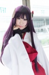 cosplay hakama_skirt haori horns inu_boku_secret_service purple_eyes purple_hair shii shirakiin_ririchiyo rating:Safe score:0 user:pixymisa
