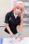 blouse cosplay familymart hairband megurine_luka pink_hair skirt tie vocaloid yu rating:Safe score:2 user:nil!