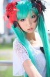 aqua_hair blouse cosplay hair_ribbons hatsune_miku necoco twintails vocaloid world_is_mine_(vocaloid) rating:Safe score:4 user:nil!