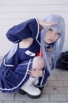 blue_hair boots cosplay detached_sleeves i-401_(kantai_collection) kantai_collection pleated_skirt sailor_uniform sakuya_mikoto school_uniform skirt rating:Safe score:1 user:nil!