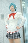 blouse blue_hair cosplay hatomune miki_sayaka pantyhose pleated_skirt puella_magi_madoka_magica school_uniform skirt vest rating:Safe score:0 user:nil!