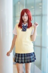 blouse cosplay love_live!_school_idol_project nishikino_maki nora pantyhose pleated_skirt red_hair school_uniform sheer_legwear skirt sweater_vest rating:Safe score:0 user:nil!