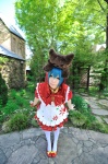 apron aqua_hair bear_hat colorful_pop_star!! cosplay dress haruka hatsune_miku hood thighhighs twintails white_legwear rating:Safe score:0 user:nil!